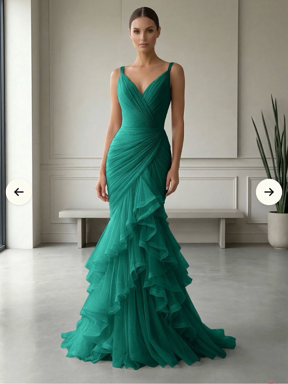 Teal Ruched V-Neck Ruffle Mermaid Dress